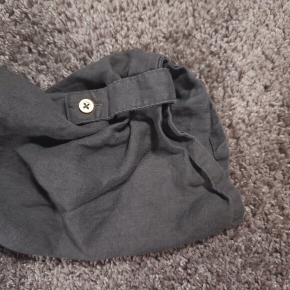 Ellen Tracy Linen Pullover Womens Large Gray 1/4 Zip Roll Tab Pockets Blouse - Picture 11 of 16